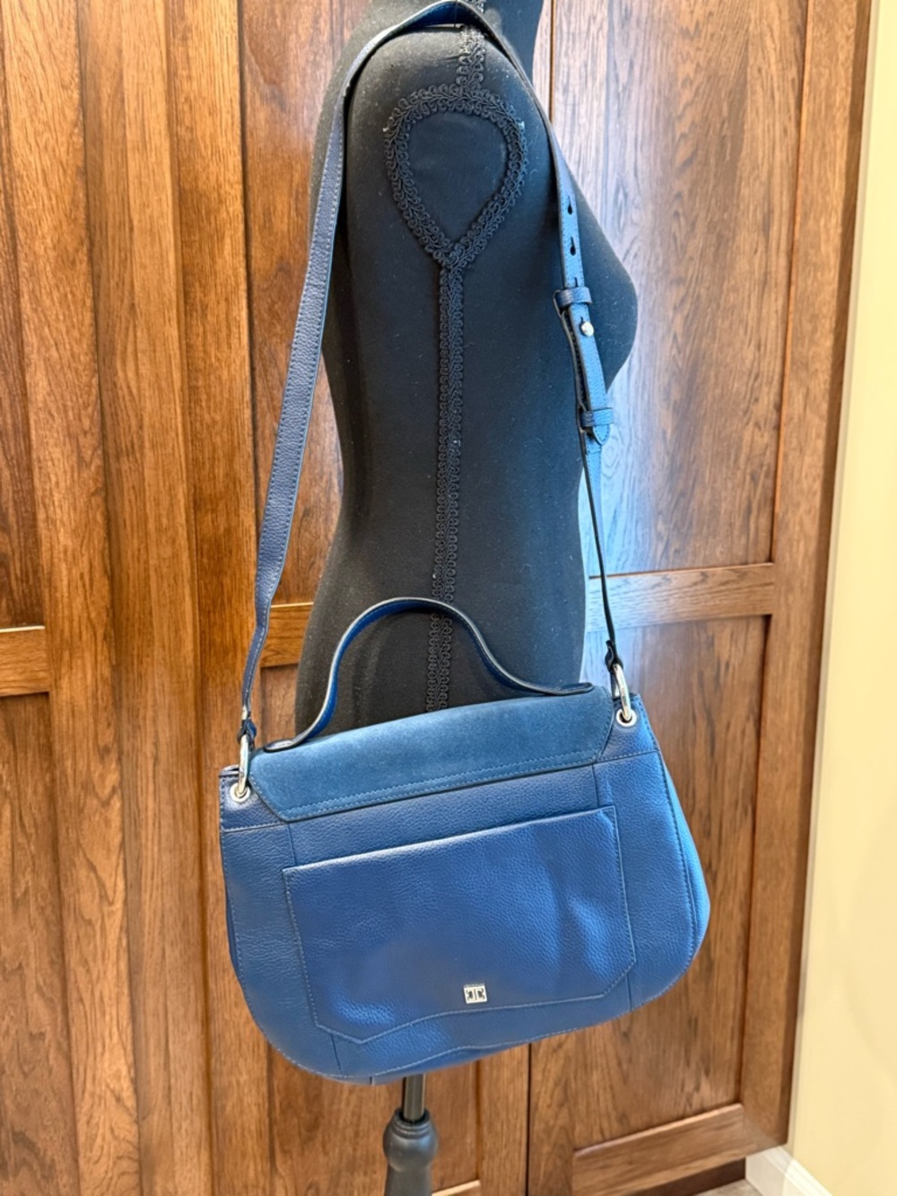 Ivanka Trump Navy Leather & Suede Saddle Bag - Picture 7 of 7